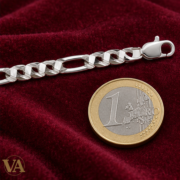 Figaro 1+3 diamantée 6 mm — détail avec pièce de 1 € à l’échelle