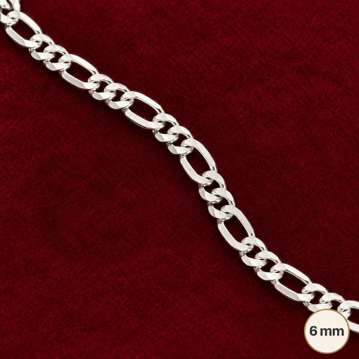 Chaîne Homme Argent 925 – Figaro 1+3 Diamantée 6 mm – 55 cm - Argent 925 - Vindicta