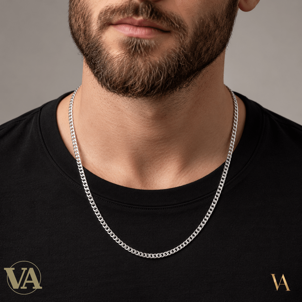Chaîne Homme Argent 925 – Gourmette diamantée 4 faces rhodiée 2,4 mm - Argent 925 - Vindicta