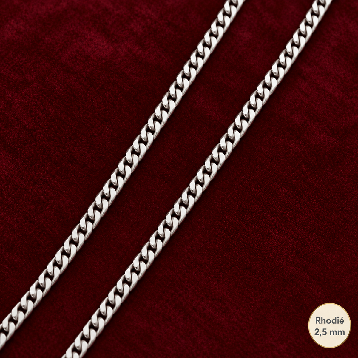 Chaîne Homme Argent 925 – Gourmette diamantée 4 faces Rhodiée 2,5 mm - Argent 925 - Vindicta