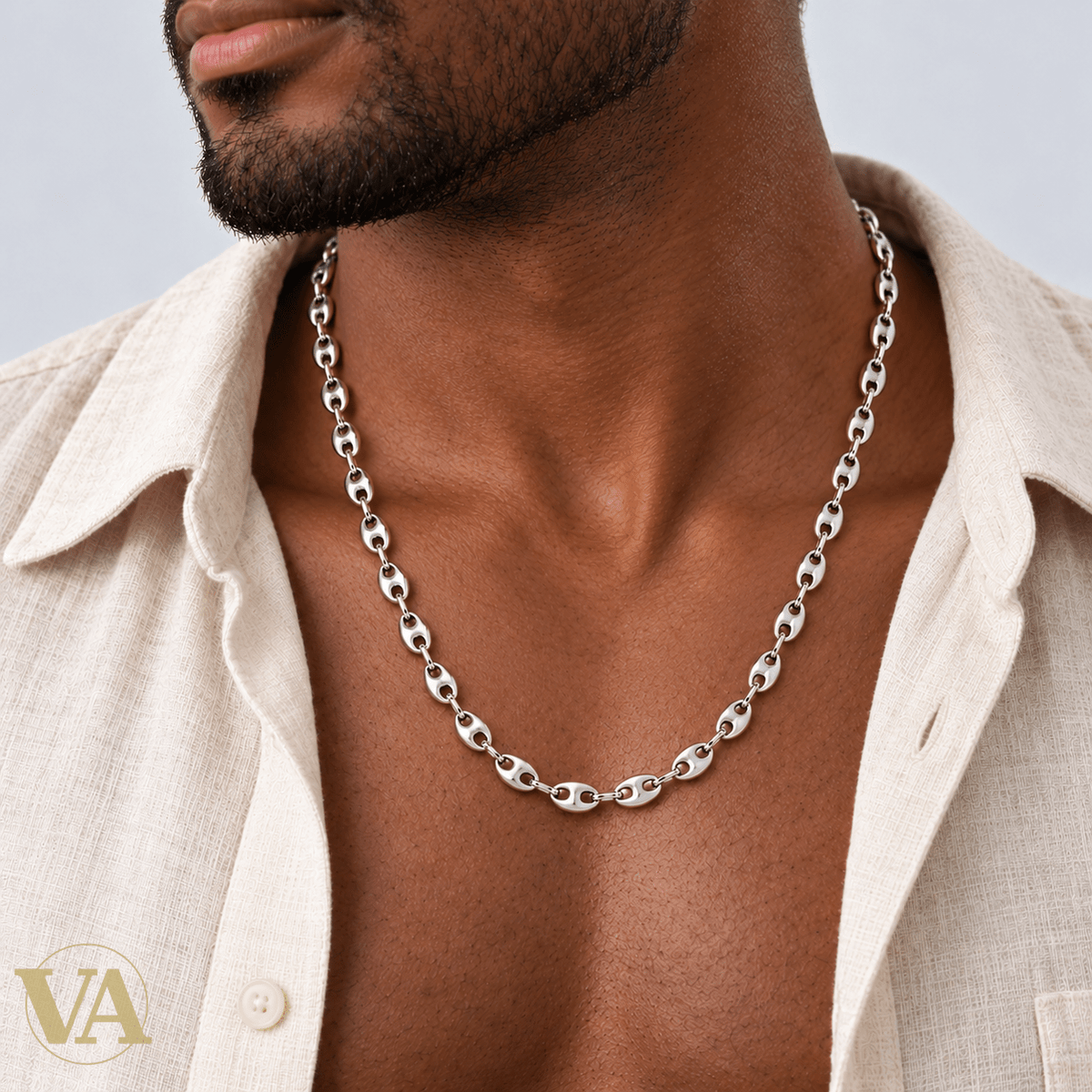 Chaîne Homme Argent 925 – Grain de Café Bombé Rhodiée 5 mm - Argent 925 - Vindicta