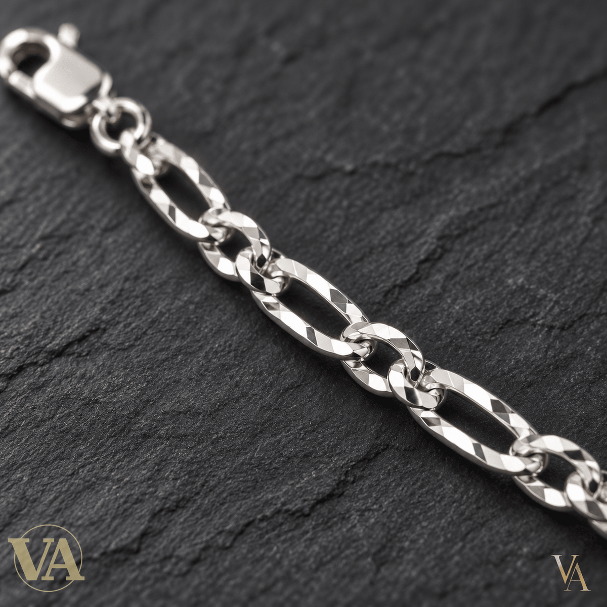 Chaîne Homme Argent 925 – Figaro 1+1 diamantée 4 faces Rhodiée 3 mm - Argent 925 - Vindicta