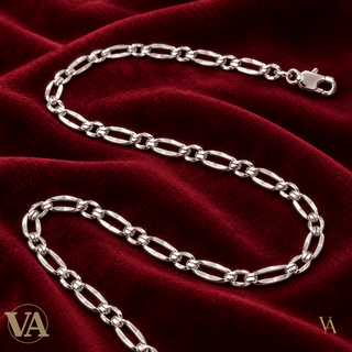 Chaîne Homme Argent 925 – Figaro 1+1 diamantée 4 faces Rhodiée 3 mm