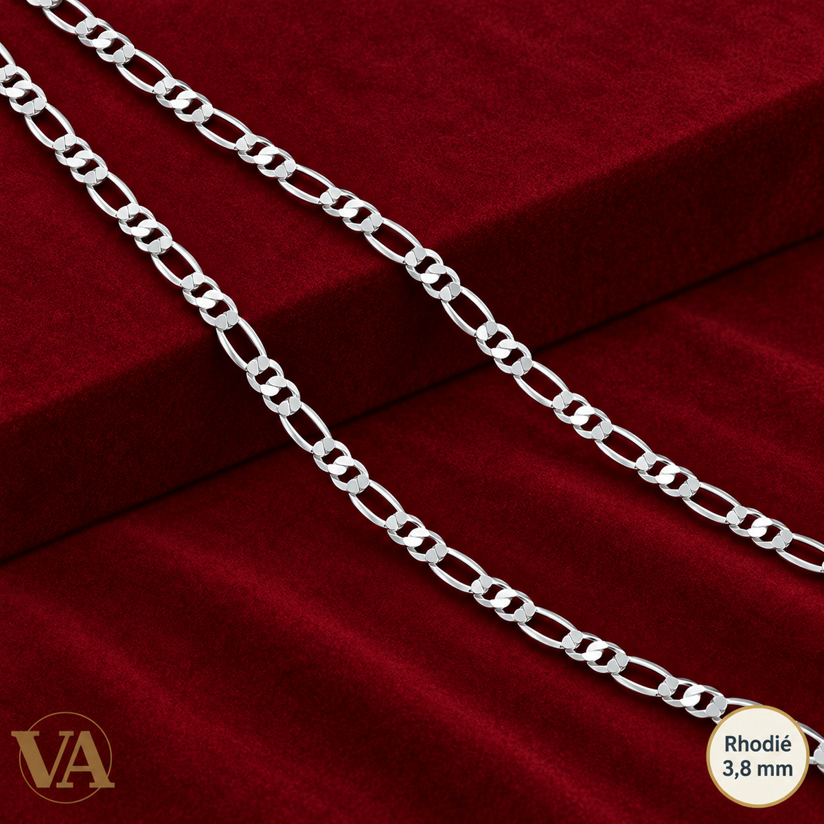Chaîne Homme Argent 925 – Figaro 1+1 Diamantée Rhodiée 3,8 mm - Argent 925 - Vindicta
