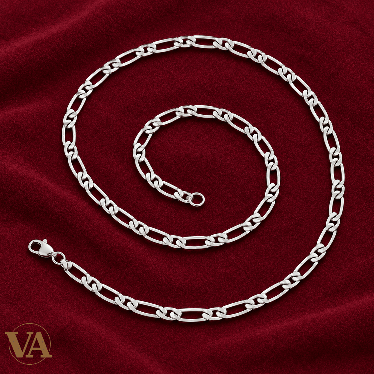 Chaîne Homme Argent 925 – Figaro 1+1 Diamantée 4 Faces Rhodiée 4 mm - Argent 925 - Vindicta