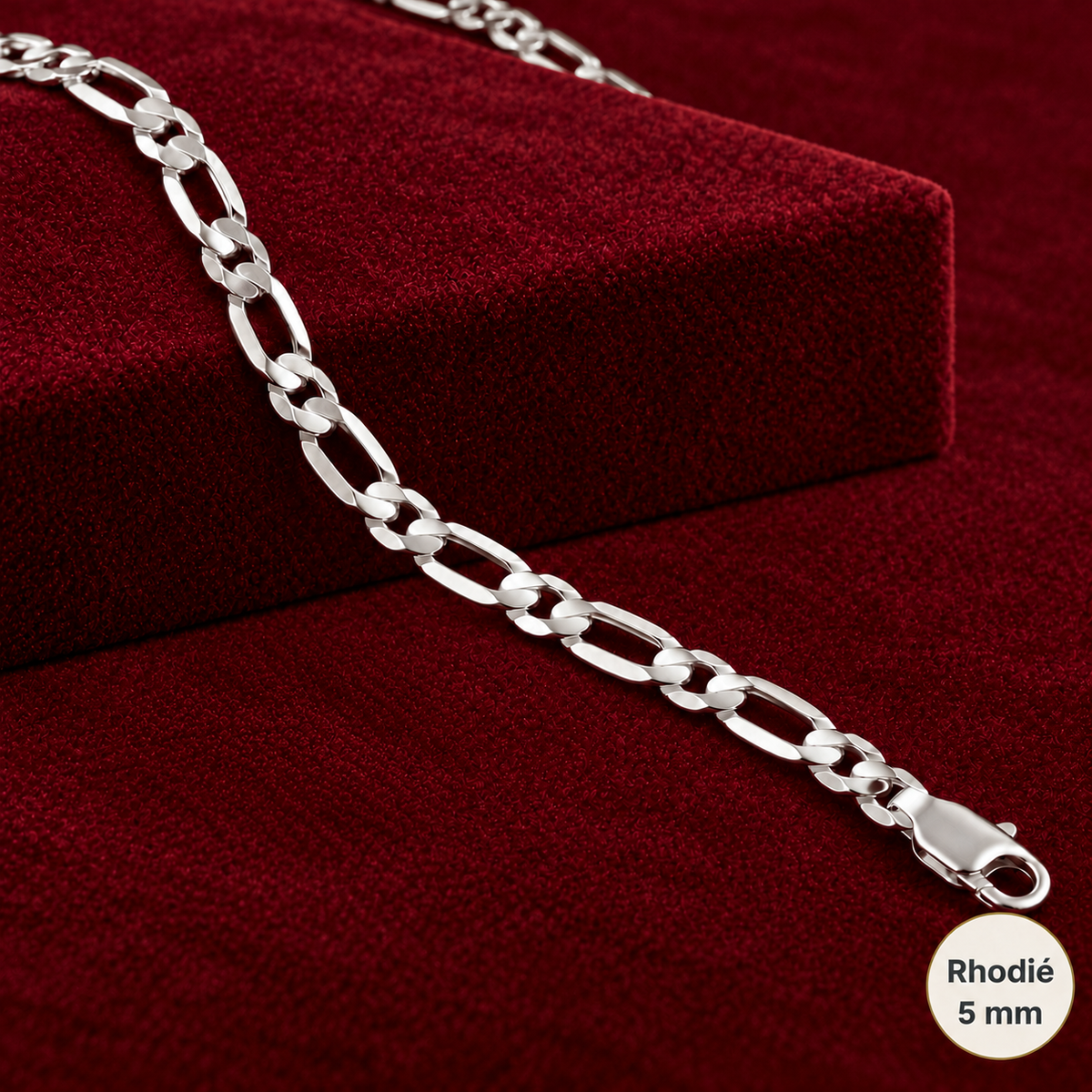 Chaîne Homme Argent 925 – Figaro 1+1 diamantée 4 faces Rhodiée 5 mm - Argent 925 - Vindicta