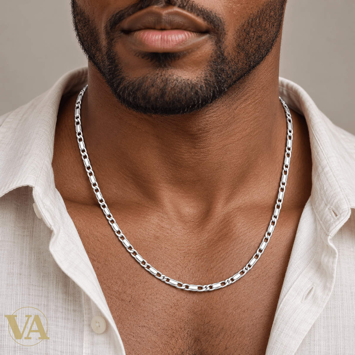 Chaîne Homme Argent 925 – Figaro 1+1 diamantée 4 faces Rhodiée 5 mm - Argent 925 - Vindicta