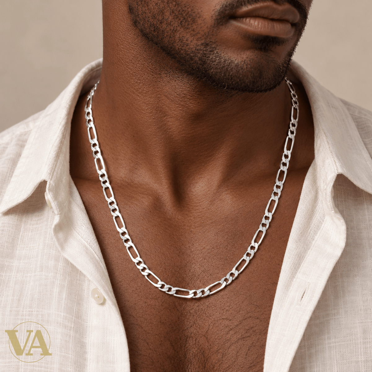 Chaîne Homme Argent 925 – Figaro 1+1 diamantée Rhodiée 6 mm - Argent 925 - Vindicta