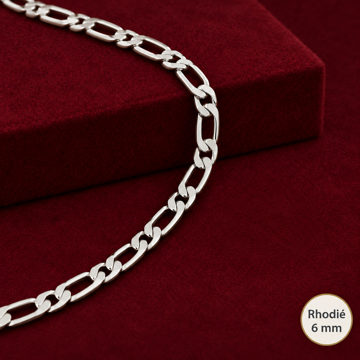 Chaîne Homme Argent 925 – Figaro 1+1 diamantée Rhodiée 6 mm - Argent 925 - Vindicta