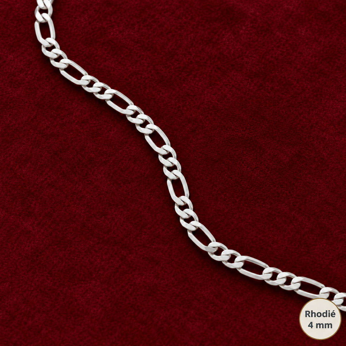 Chaîne Homme Argent 925 – Figaro 1+2 diamantée 4 faces Rhodiée 4 mm - Argent 925 - Vindicta