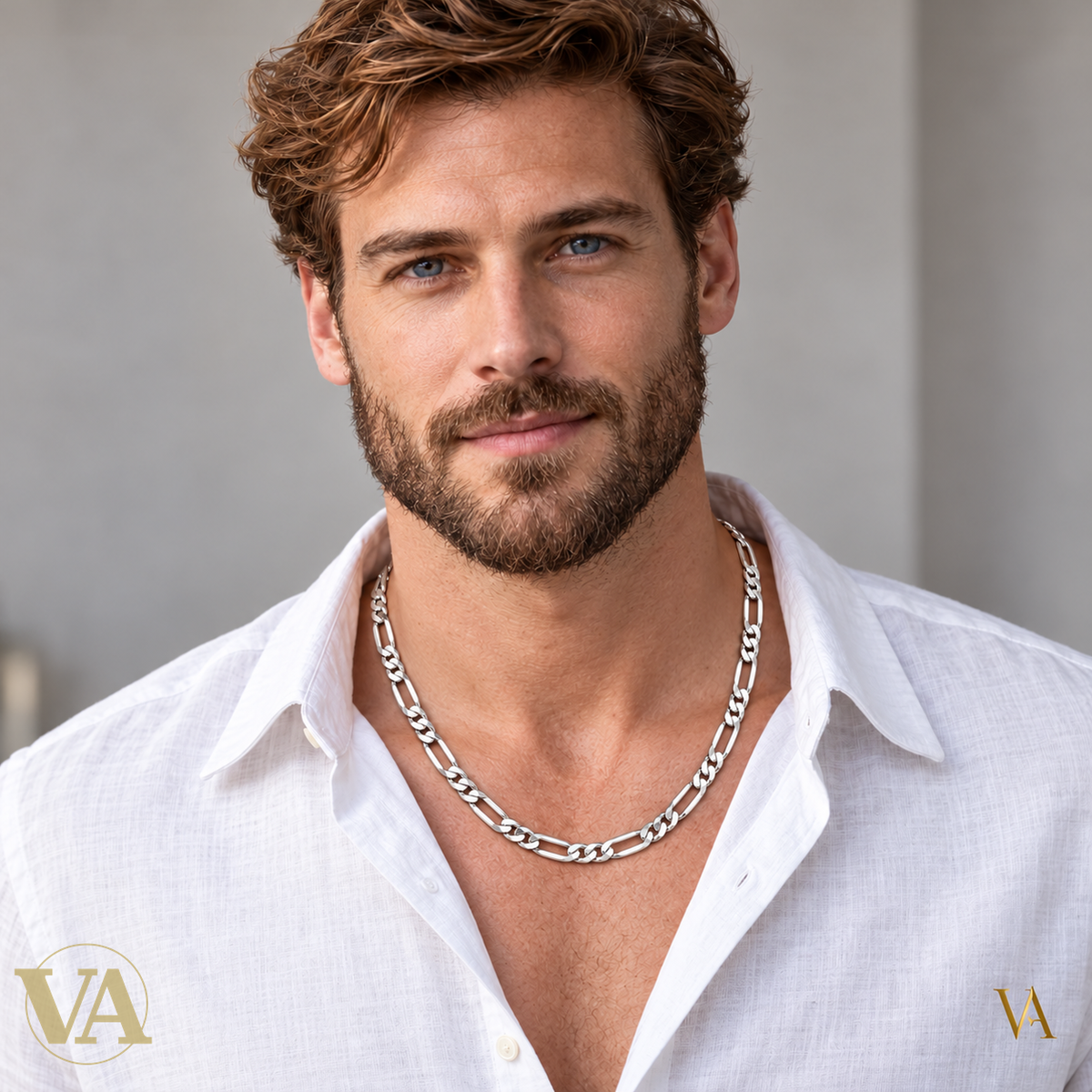 Chaîne Homme Argent 925 – Figaro 1+2 diamantée 4 faces Rhodiée 6 mm — portrait homme blanc