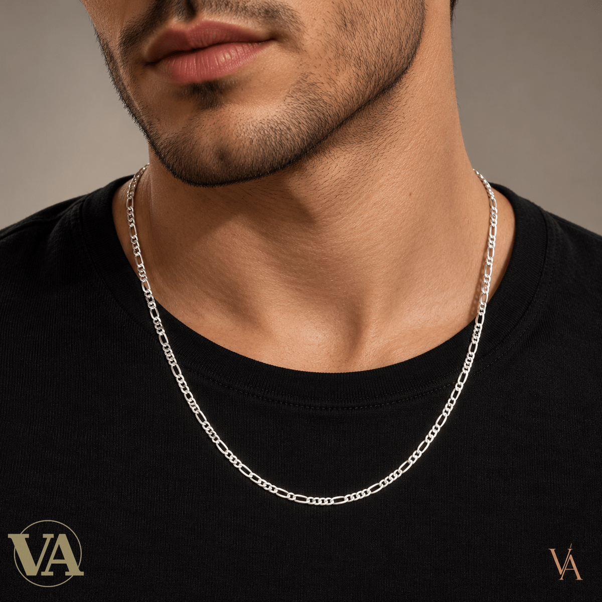 Chaîne Homme Argent 925 – Figaro 1+3 diamantée 4 faces rhodiée 3 mm - Argent 925 - Vindicta