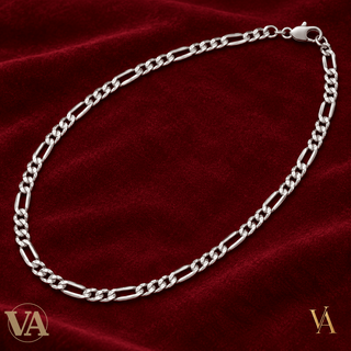 Chaîne Homme Argent 925 – Figaro 1+3 diamantée 4 faces rhodiée 3 mm
