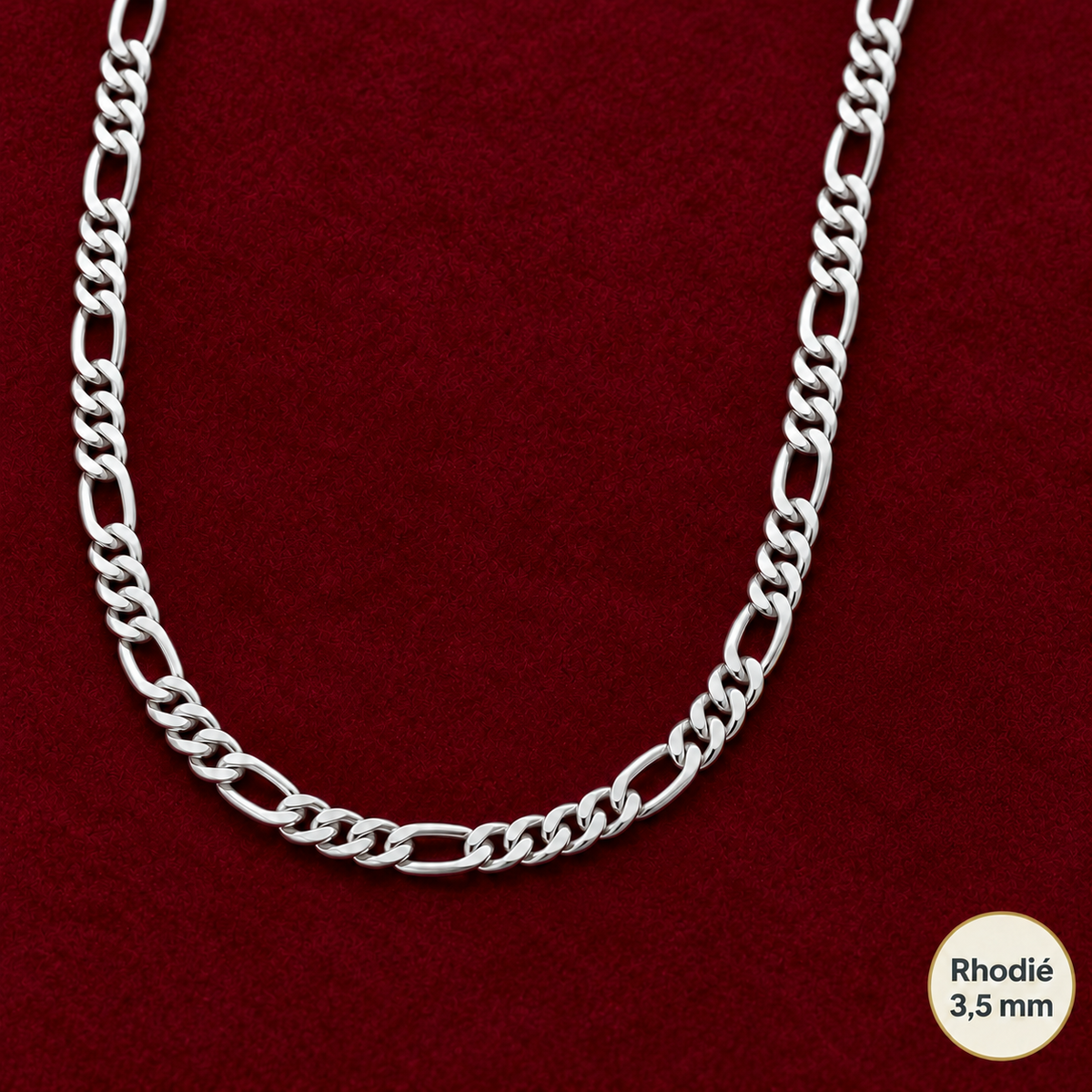 Chaîne Homme Argent 925 – Figaro 1+3 diamantée 4 faces Rhodiée 3,5 mm - Argent 925 - Vindicta