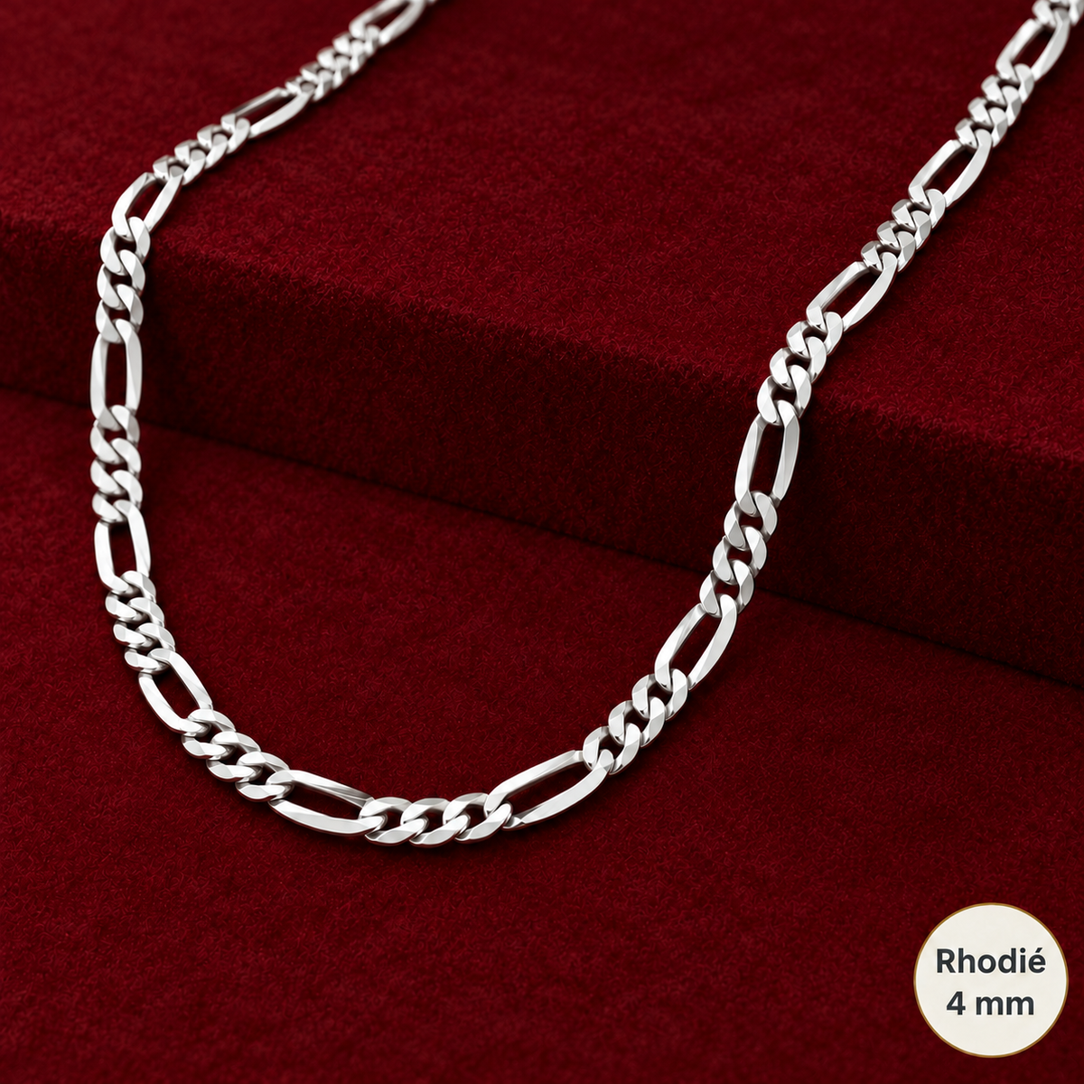 Chaîne Homme Argent 925 – Figaro 1+3 diamantée 4 faces Rhodiée 4 mm - Argent 925 - Vindicta