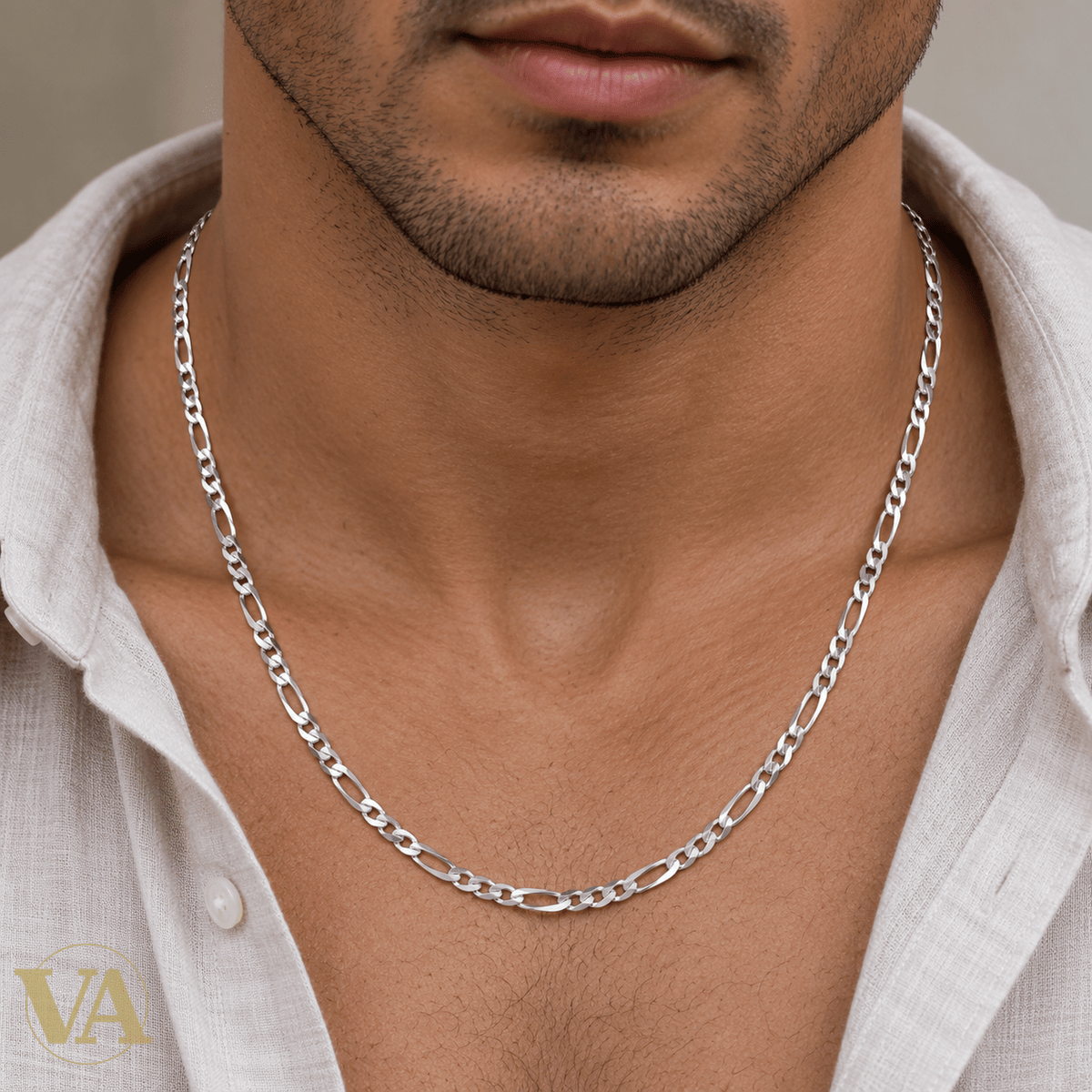 Chaîne Homme Argent 925 – Figaro 1+3 diamantée 4 faces Rhodiée 4 mm - Argent 925 - Vindicta