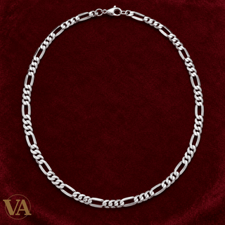 Chaîne Homme Argent 925 – Figaro 1+3 diamantée 4 faces Rhodiée 5 mm