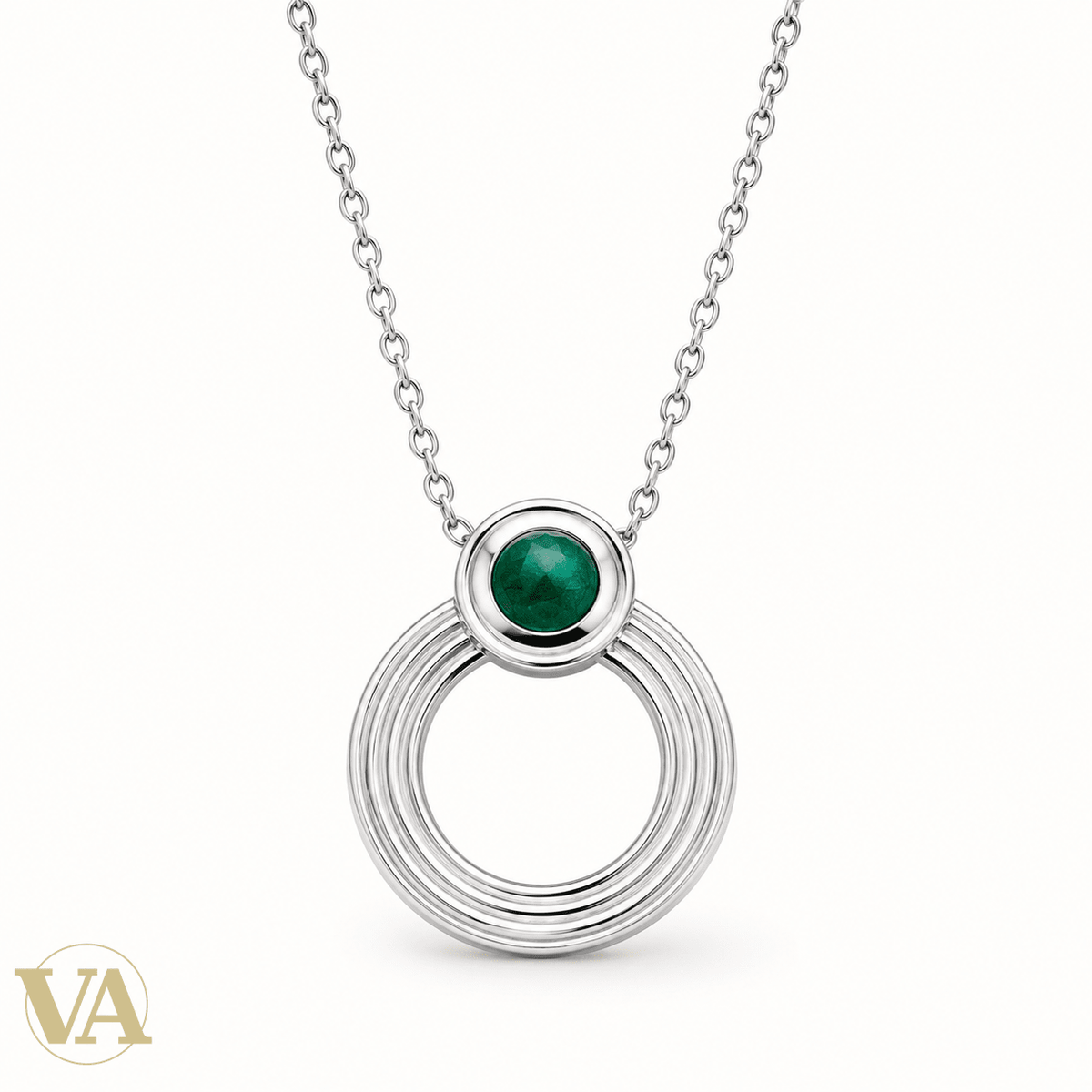Collier cercle malachite en argent 925 rhodié — 45 cm - Argent 925 - Vindicta