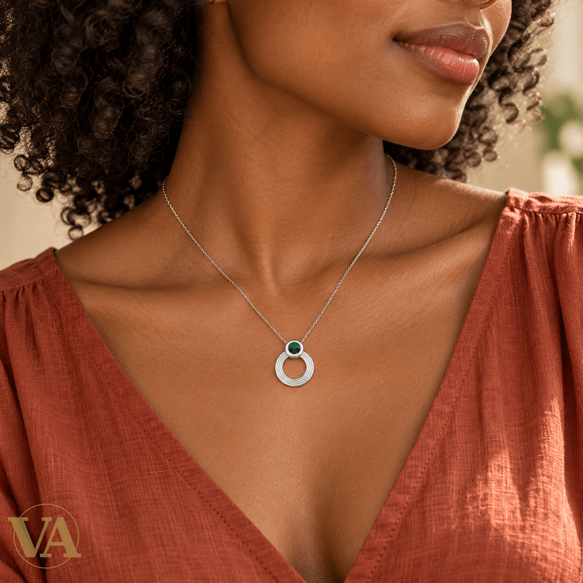 Collier cercle malachite en argent 925 rhodié — 45 cm - Argent 925 - Vindicta