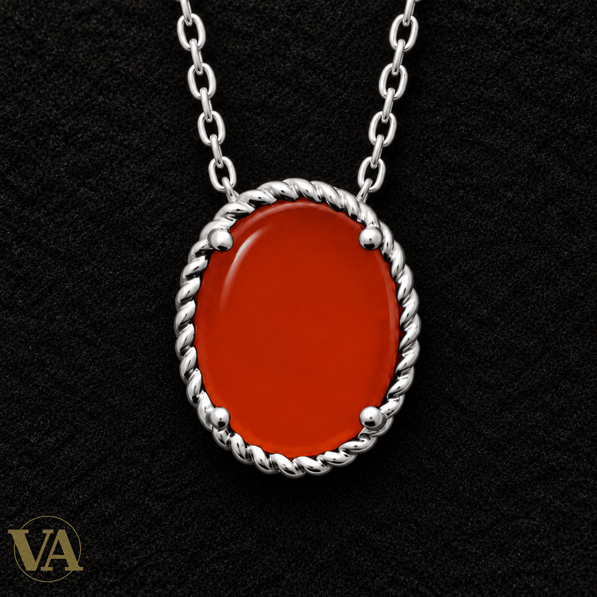 Collier agate rouge ovale en argent 925 — gros plan du détail