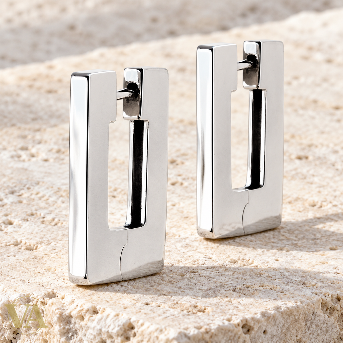 Créoles Rectangles polis argent 925 rhodié — détail du bijou