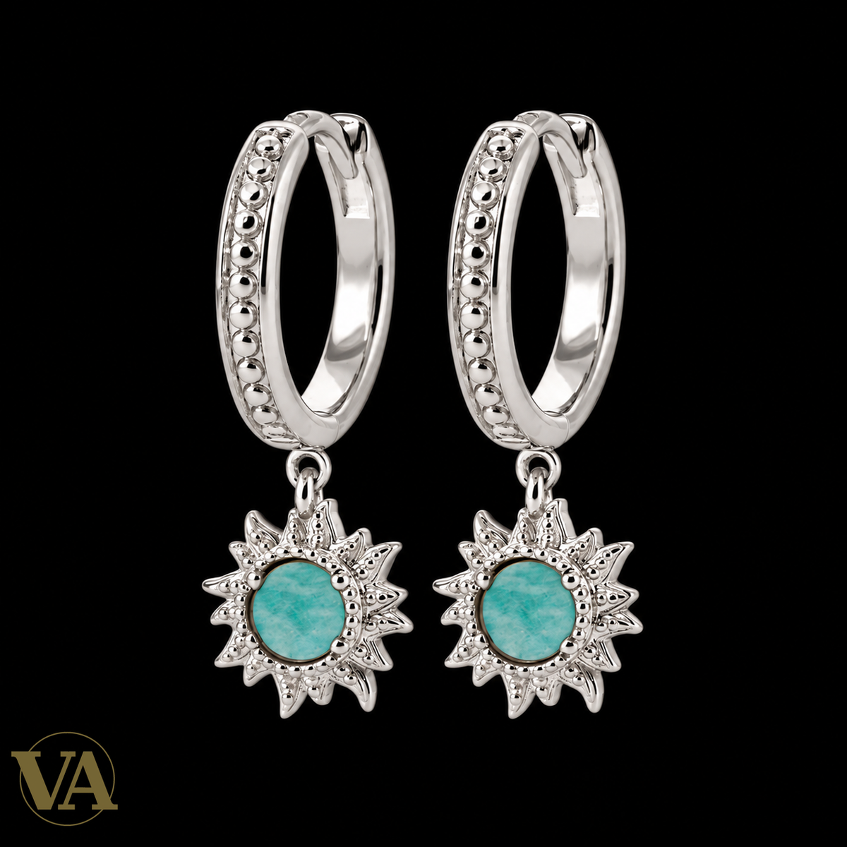 Créoles soleil amazonite en argent 925 rhodié
