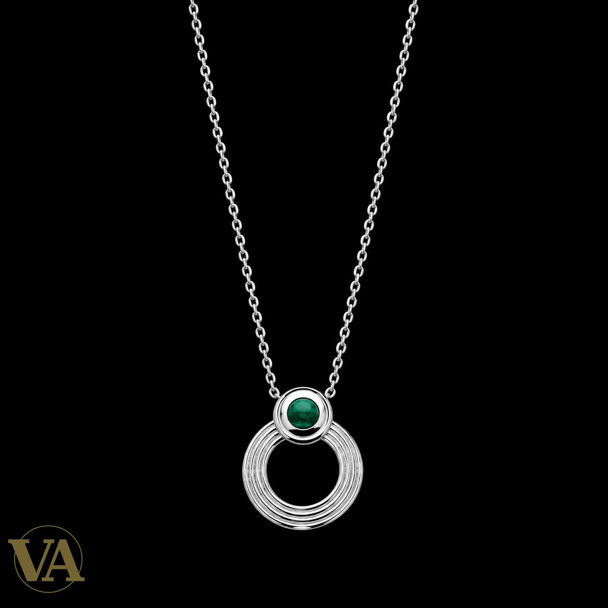 Collier cercle malachite en argent 925 rhodié — 45 cm - Argent 925 - Vindicta