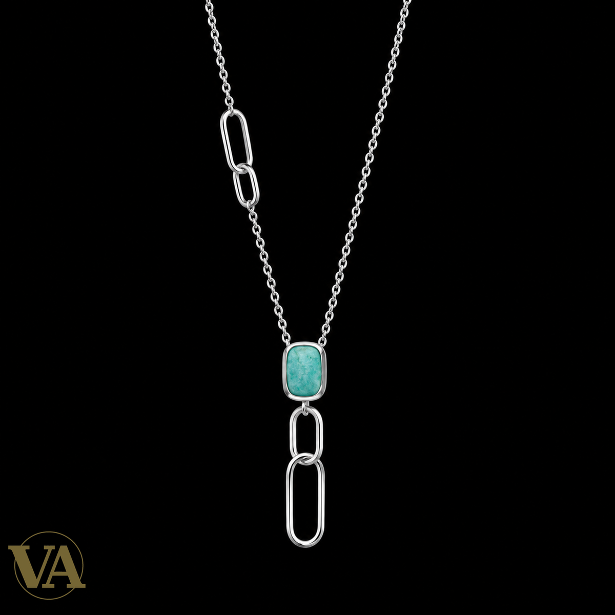 Collier amazonite et maillons ovales en argent 925 rhodié — 45 cm