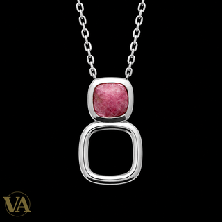 Collier rhodonite et carré ajouré en argent 925 rhodié — 45 cm