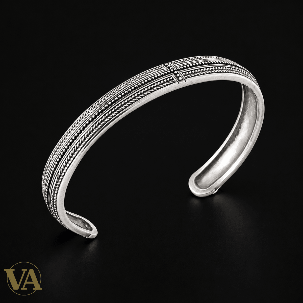 Jonc Homme Argent 925 – Motifs Tressés et Perlés – Ø 64 mm - Argent 925 - Vindicta