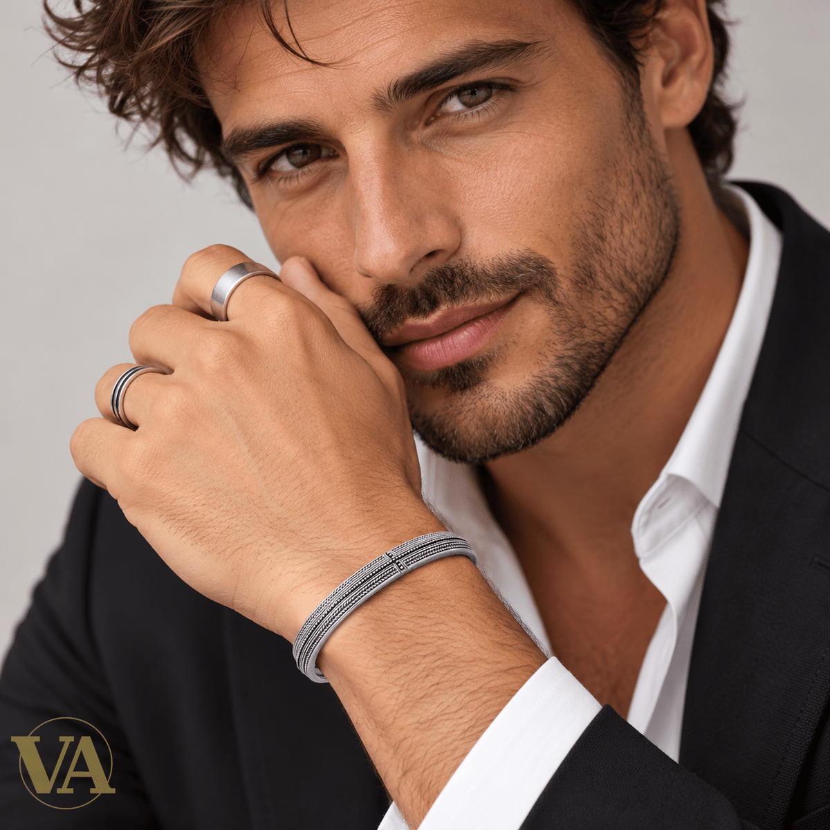Jonc Homme Argent 925 – Motifs Tressés et Perlés – Ø 64 mm - Argent 925 - Vindicta