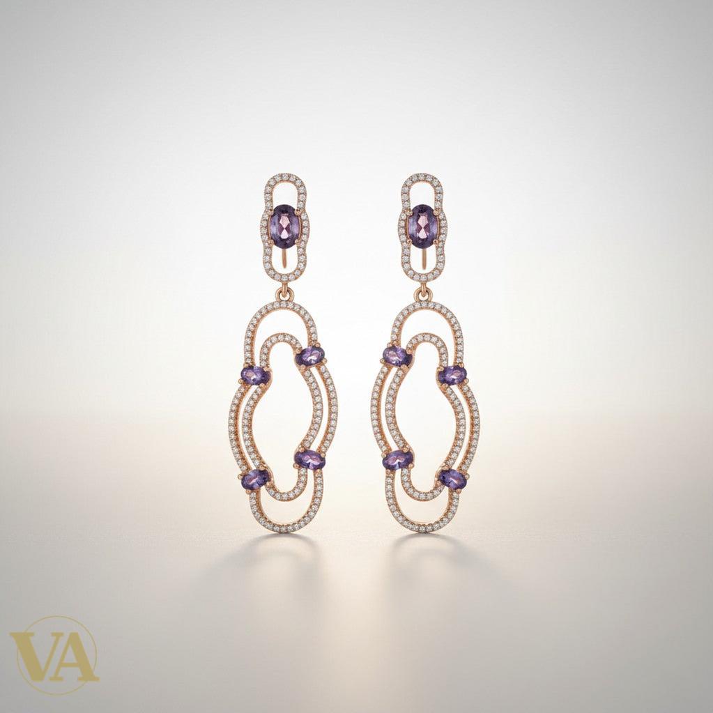 Boucles d'Oreilles Femme Argent 925 Plaqué Or Rose et Améthyste | Bijoux Vindicta