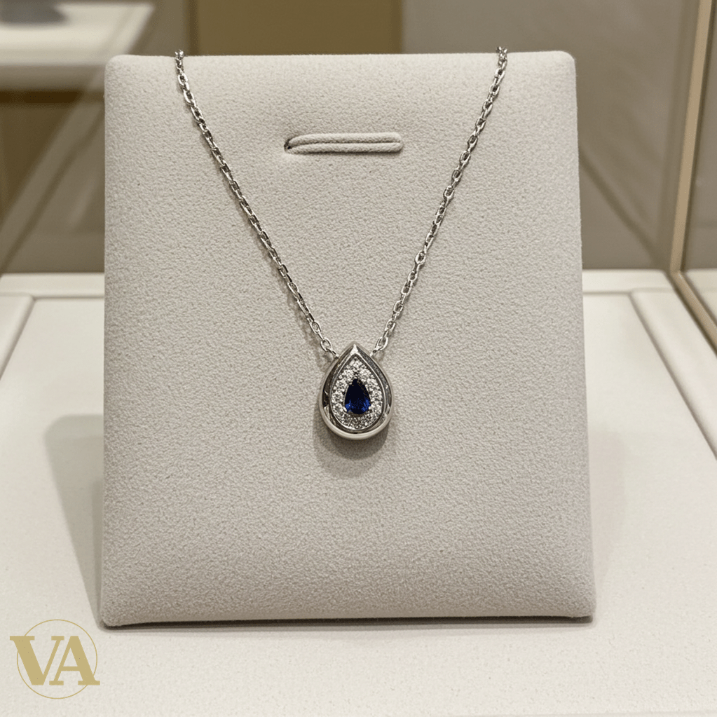 Collier Femme Argent 925 Zircon Bleu – Pendentif Larme Halo Zircons - Argent 925 - Vindicta