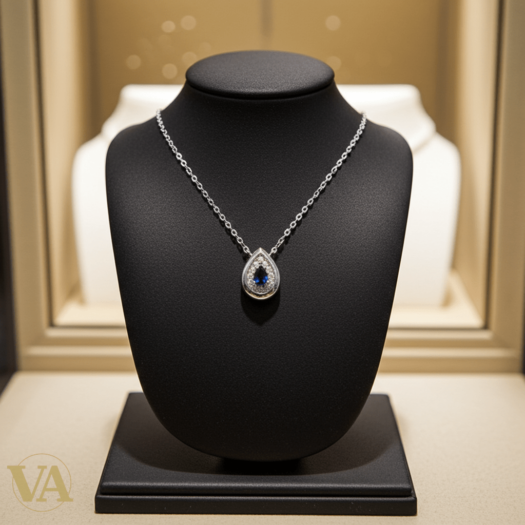 Collier Femme Argent 925 Zircon Bleu – Pendentif Larme Halo Zircons - Argent 925 - Vindicta