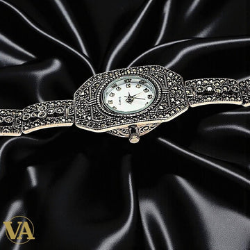 Bracelet-Montre Femme Argent 925 & Marcassite – Élégance intemporelle