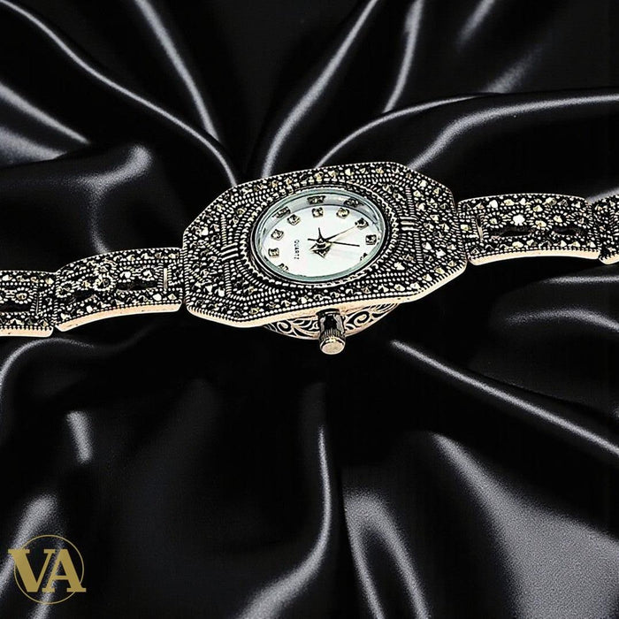 Bracelet-Montre Argent 925 & Marcassite – Élégance intemporelle