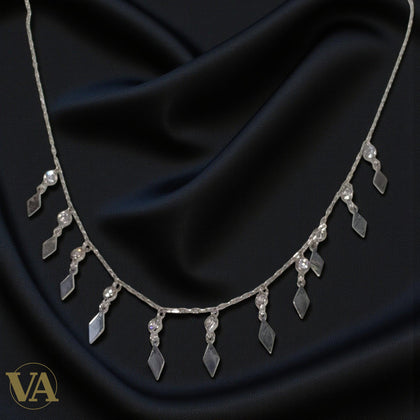 Collier Femme en argent 925 – Pampilles losanges et perles facettées