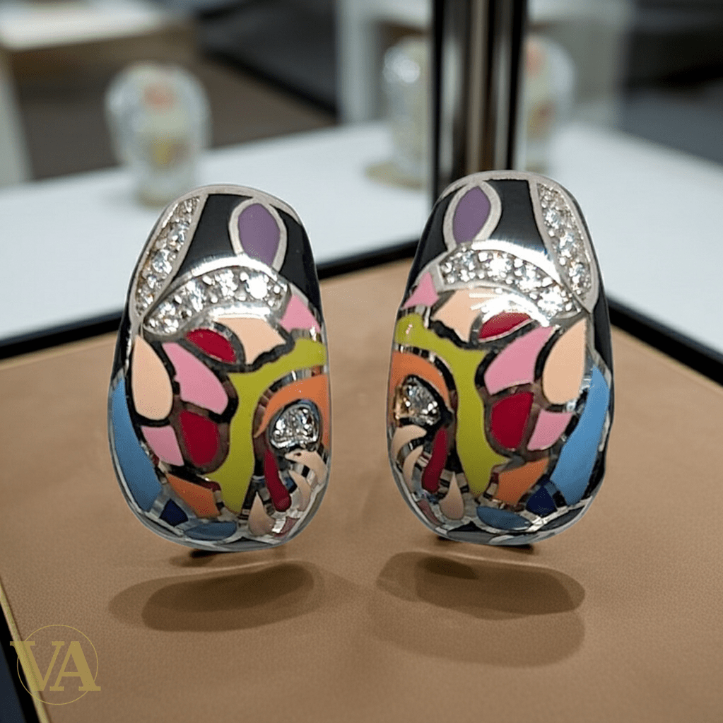 Boucles d'oreilles Femme Argent 925 – Émail Mosaïque Multicolore & Zirconiums-Vindicta : Bijoux Argent 925 Massif, Luxe et Héritage