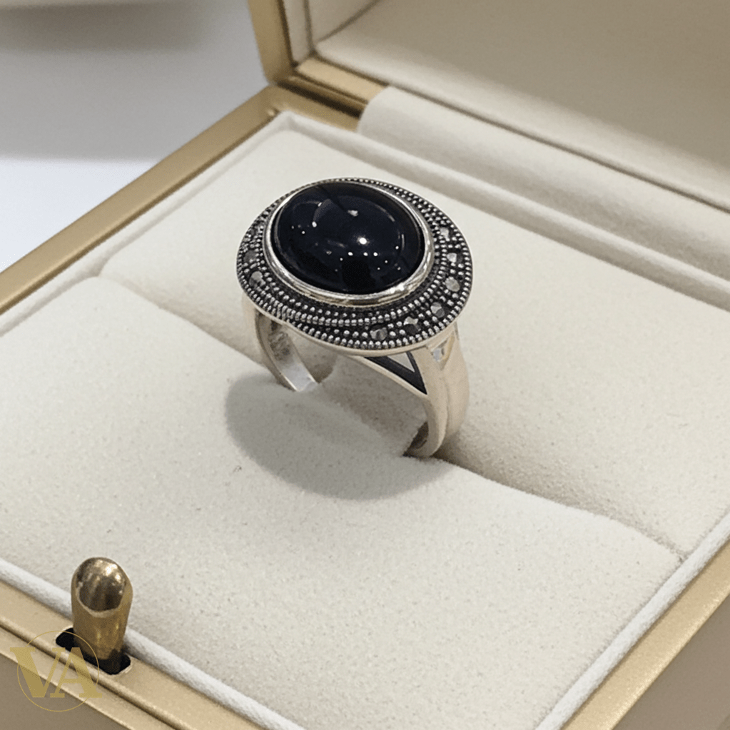 Bague Femme Argent 925 Onyx Noir & Marcassites - Argent 925 - Vindicta